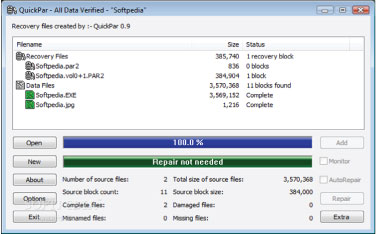 Download QuickPar 0.9.1 -  Phần mềm Khôi phục file PAR2 hỏng